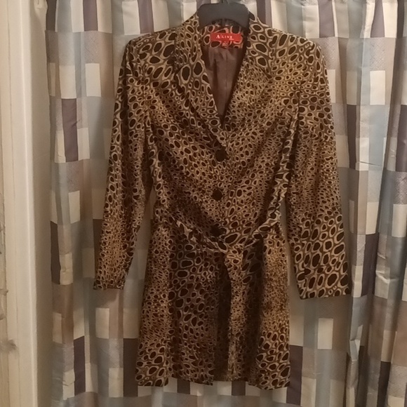 NWOT A | LINE poly multi-colored l/s light coat w black buttons & sash belt Sm - Picture 2 of 12
